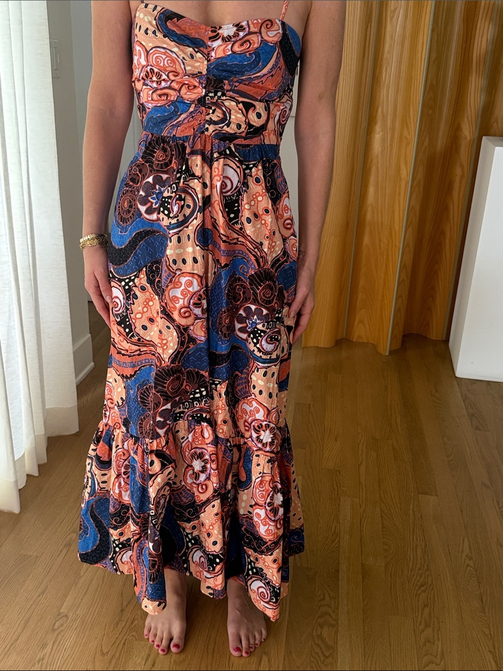 NWT ALC blue and orange paisley maxi dress